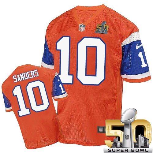 Nike Broncos #10 Emmanuel Sanders Orange Throwback Super Bowl 50 Men's Stitched NFL Elite Jersey